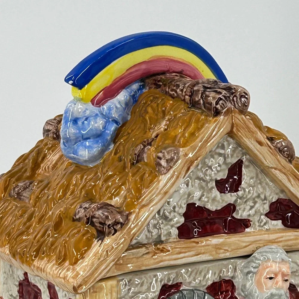 Mercuries Nativity Scene Ceramic Cookie Jar Christmas Holiday Decor Rainbow Star